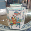 Danny's Fine Porcelain Hexagonal Porcelain Lidded Jar-Hand-Painted Scene