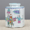 Danny's Fine Porcelain Hexagonal Porcelain Lidded Jar-Hand-Painted Scene