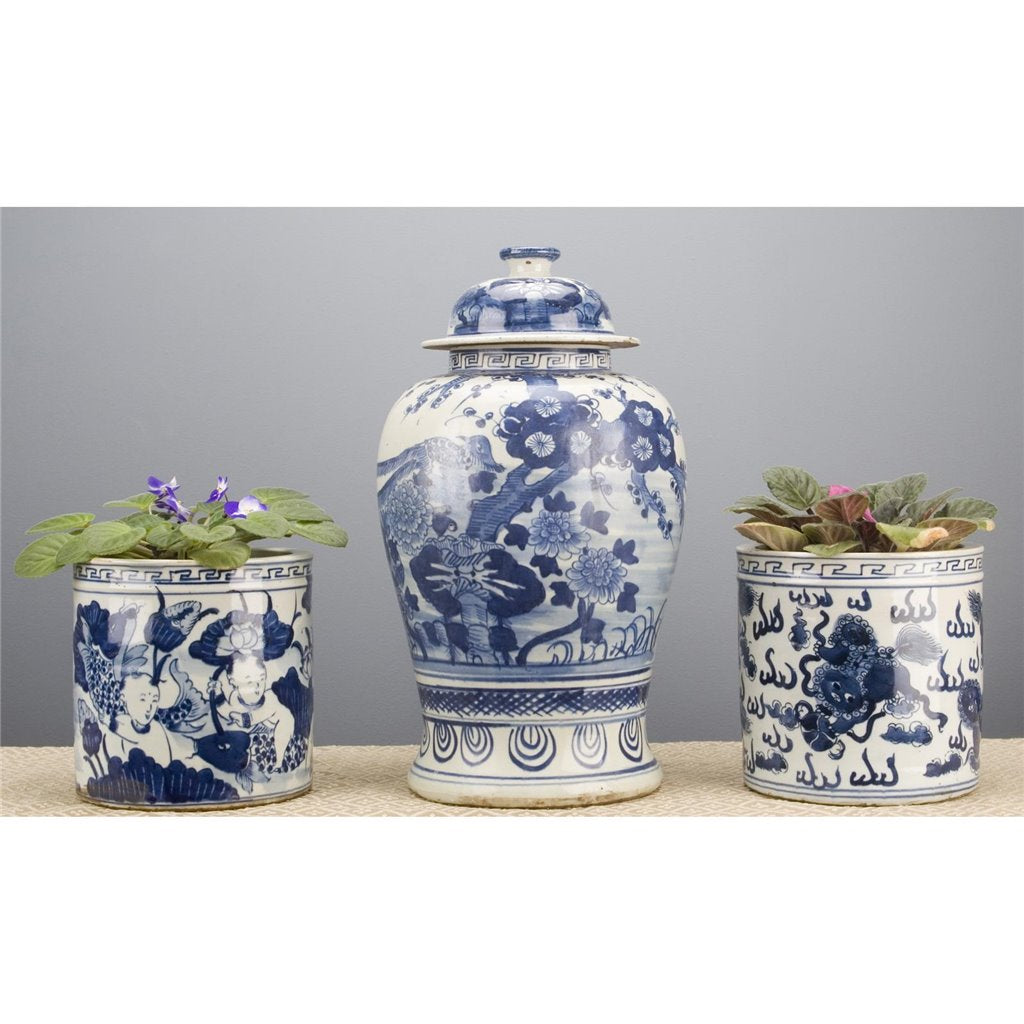 Danny's Fine Porcelain Classic Pot- Blue & White Child and Fish
