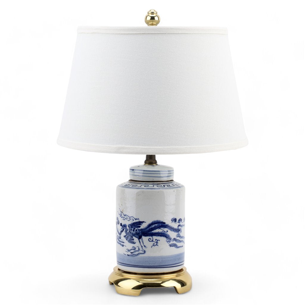 Danny's Fine Porcelain Round Tea Jar Lamp- Blue & White Kirin - Brass Base