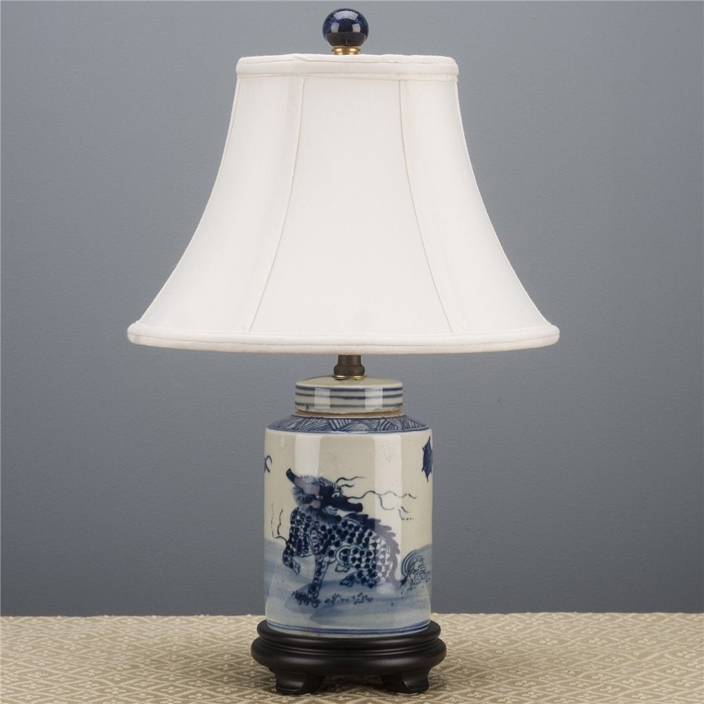 Danny's Fine Porcelain Round Tea Jar Lamp- Blue & White Kirin