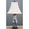 Danny's Fine Porcelain Blue & White Porcelain Lamp Features the Fu Lu Shou Three Star Gods