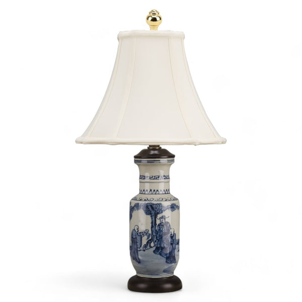Danny's Fine Porcelain Blue & White Porcelain Lamp Features the Fu Lu Shou Three Star Gods