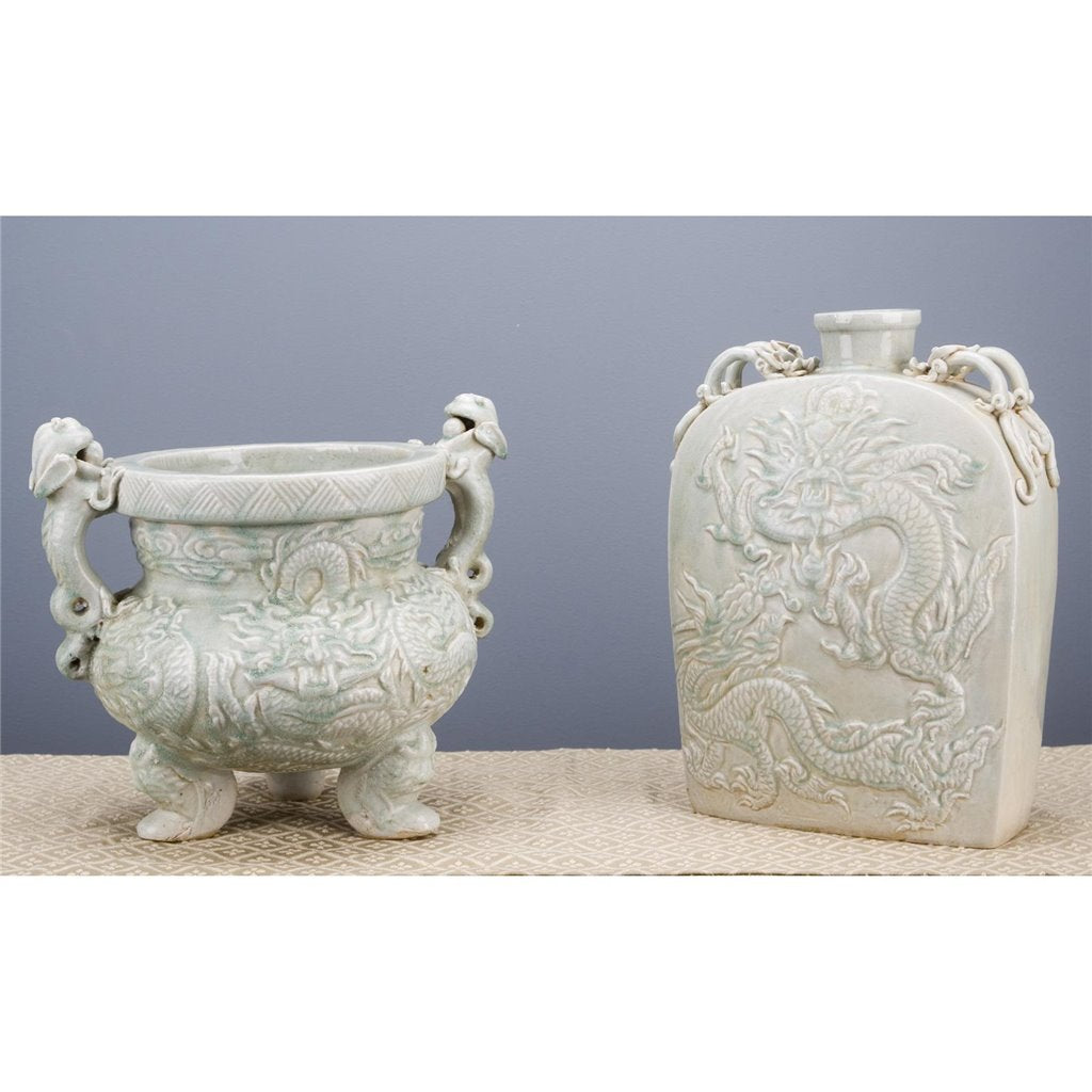 Danny's Fine Porcelain Carved Flat Vase-Dragon