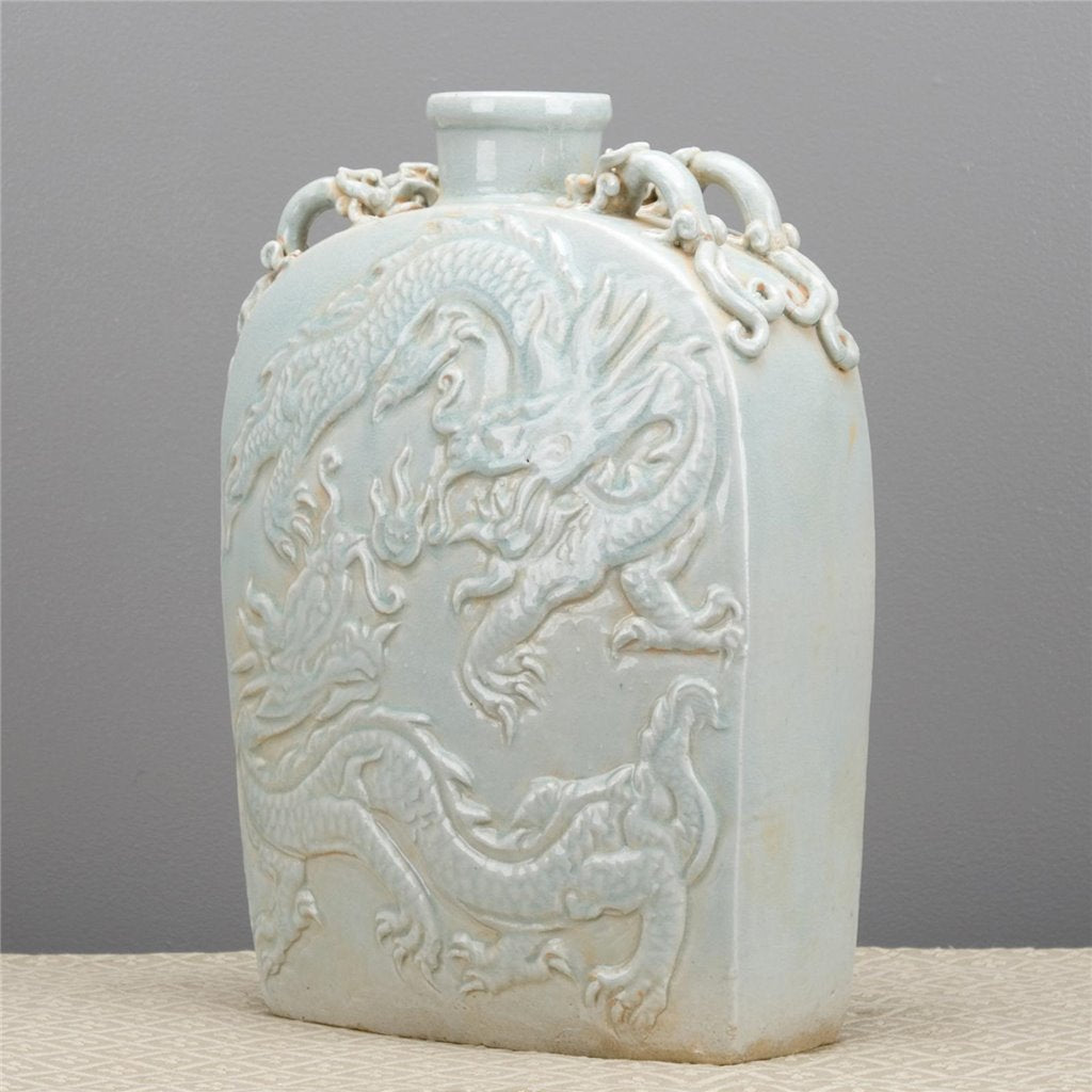 Danny's Fine Porcelain Carved Flat Vase-Dragon