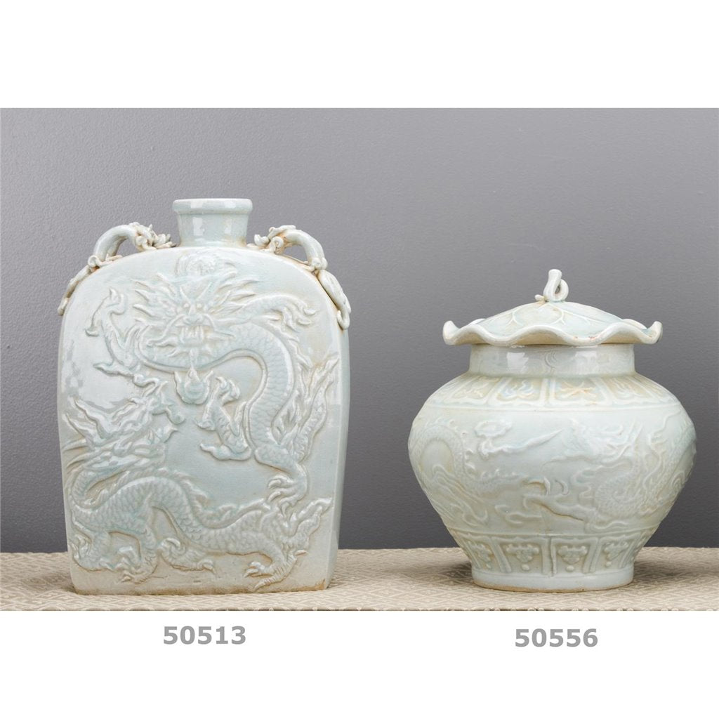 Danny's Fine Porcelain Carved Flat Vase-Dragon