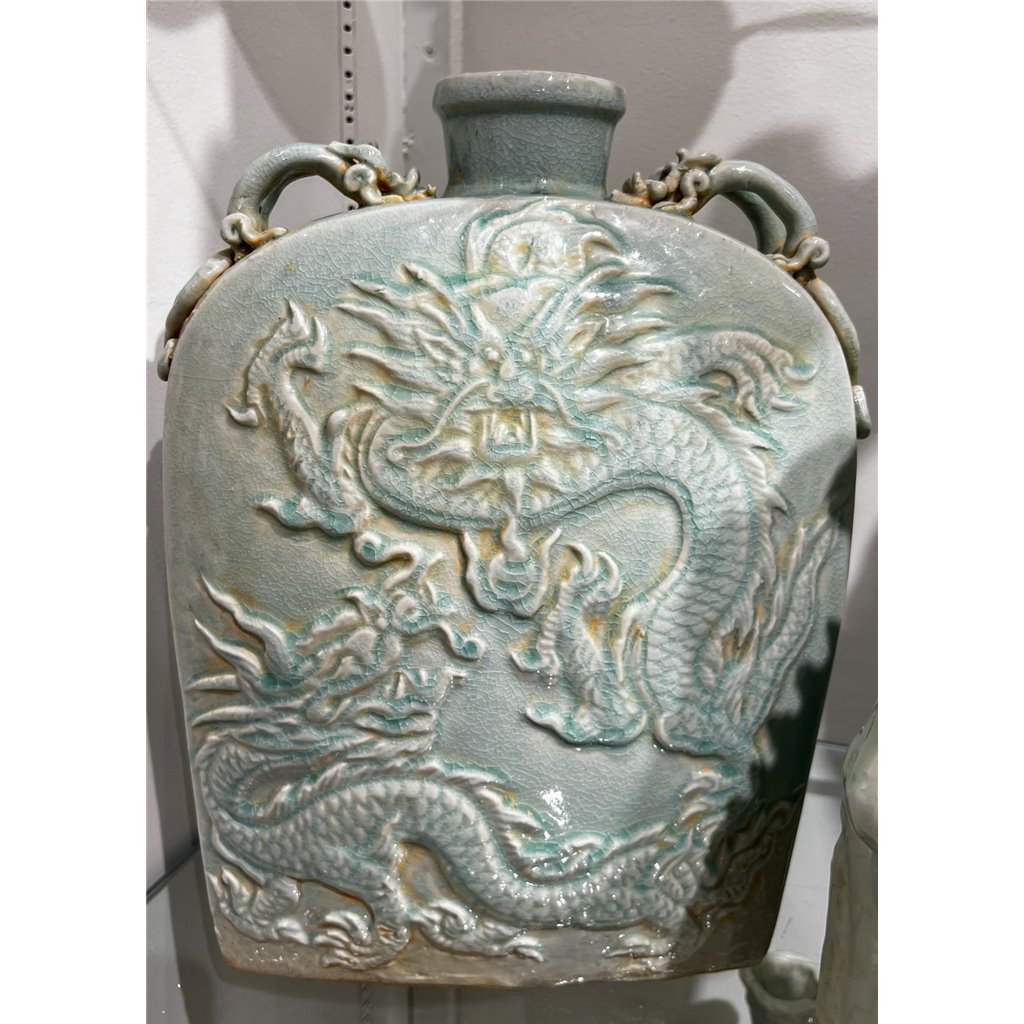 Danny's Fine Porcelain Carved Flat Vase-Dragon