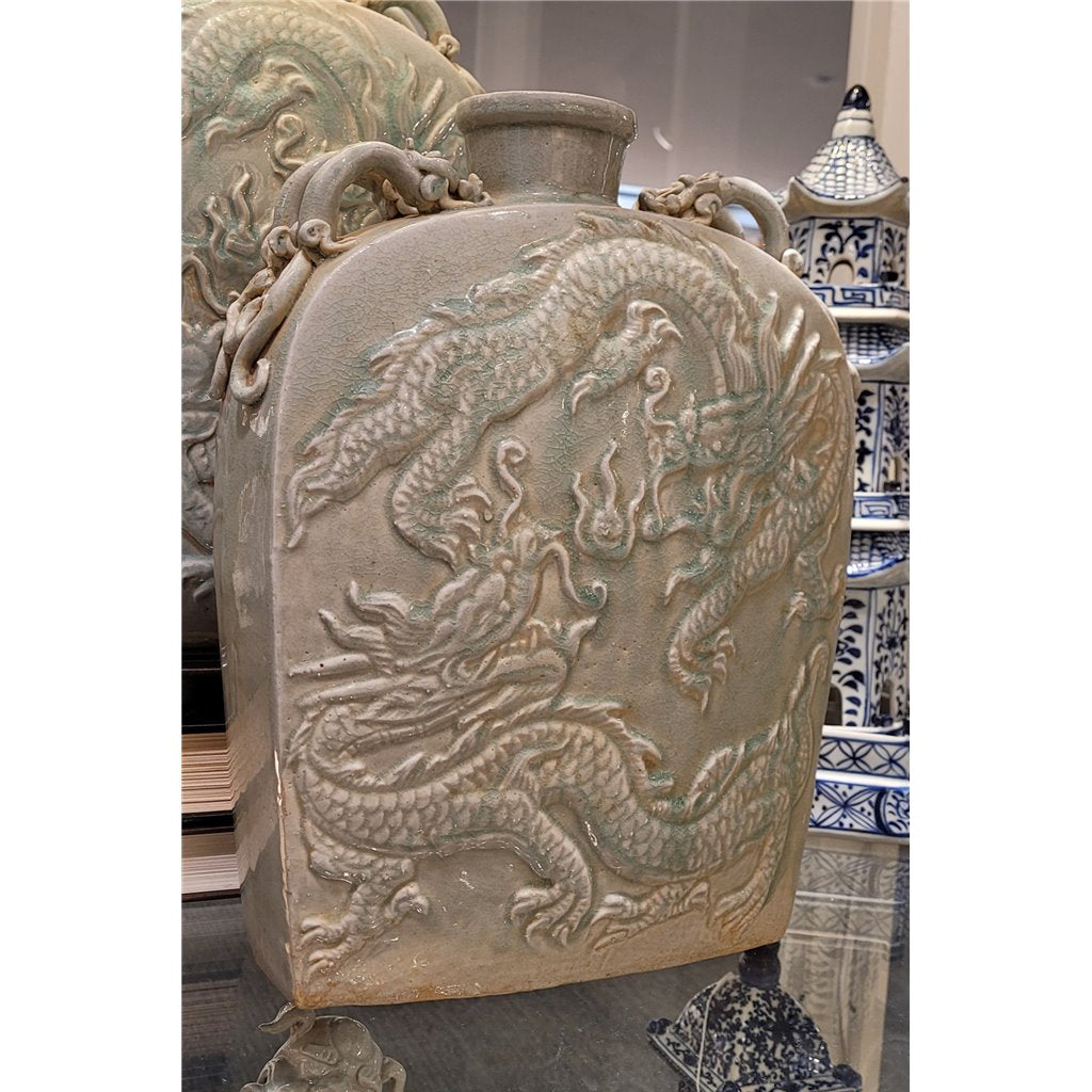 Danny's Fine Porcelain Carved Flat Vase-Dragon