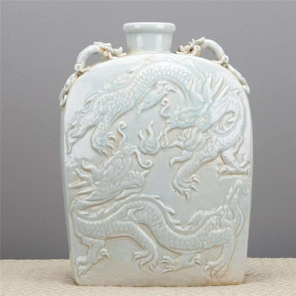 Danny's Fine Porcelain Carved Flat Vase-Dragon
