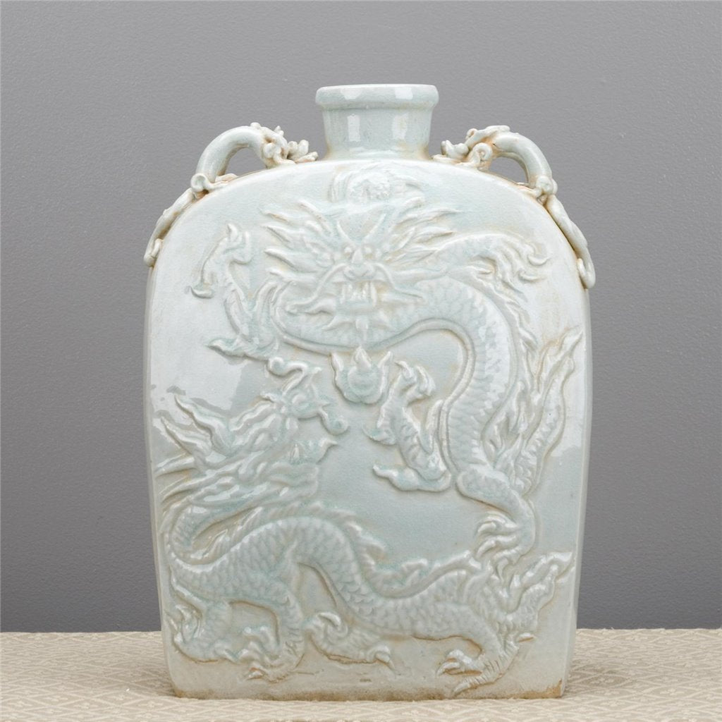 Danny's Fine Porcelain Carved Flat Vase-Dragon