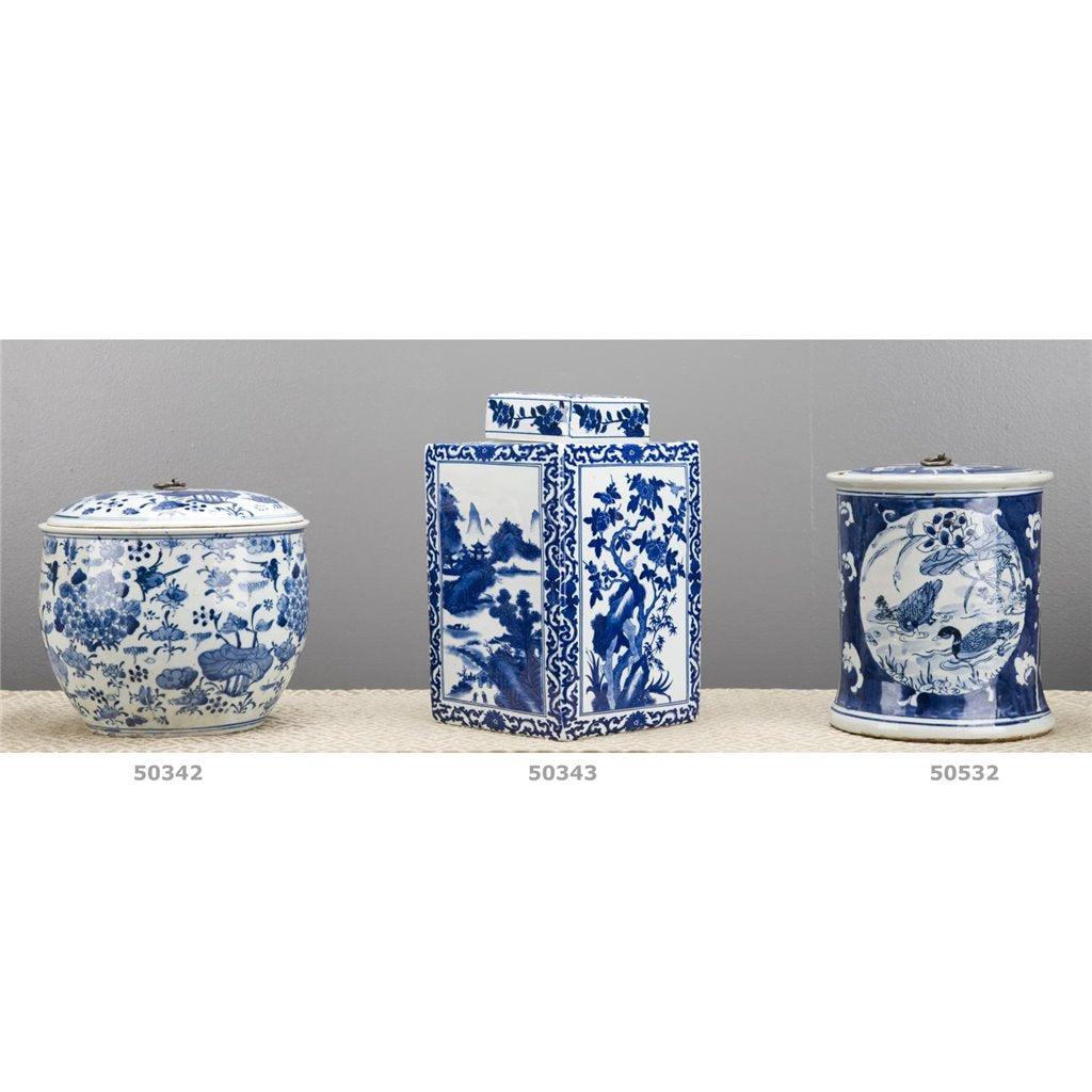 Danny's Fine Porcelain Blue & White Lidded Box Ducks and Lotus
