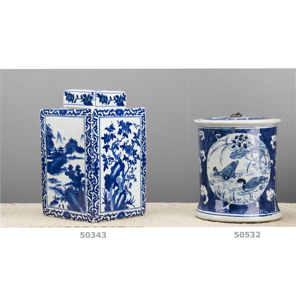 Danny's Fine Porcelain Blue & White Lidded Box Ducks and Lotus