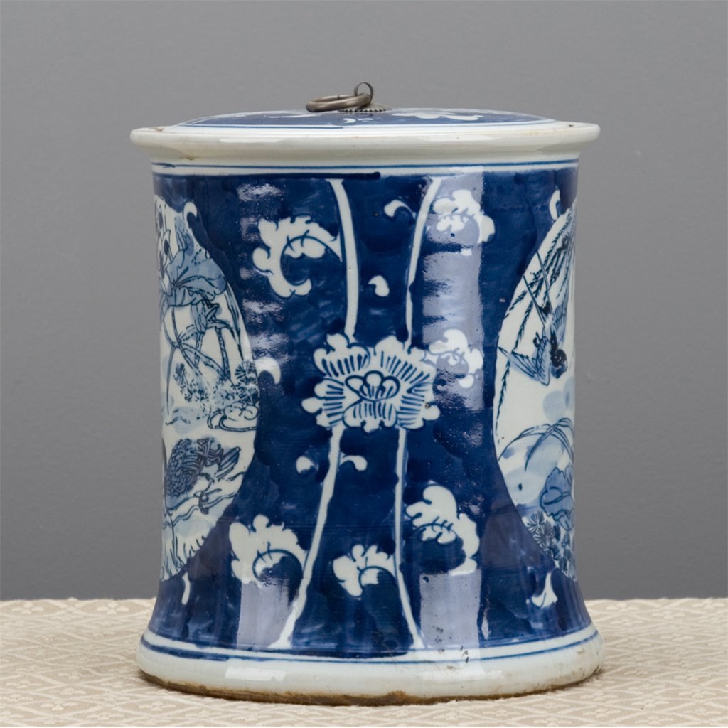 Danny's Fine Porcelain Blue & White Lidded Box Ducks and Lotus