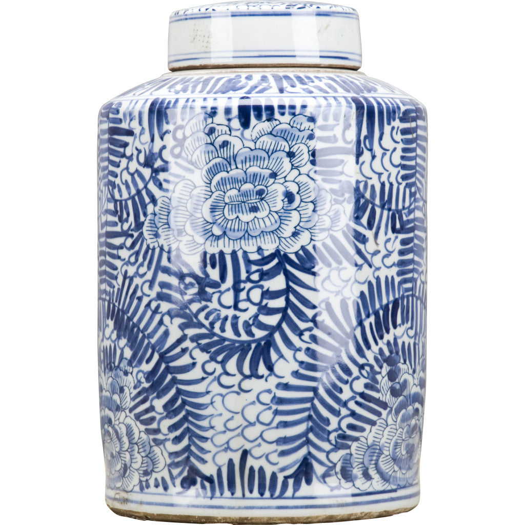 Danny's Fine Porcelain Blue & White Tea Caddy -Rolling Petal