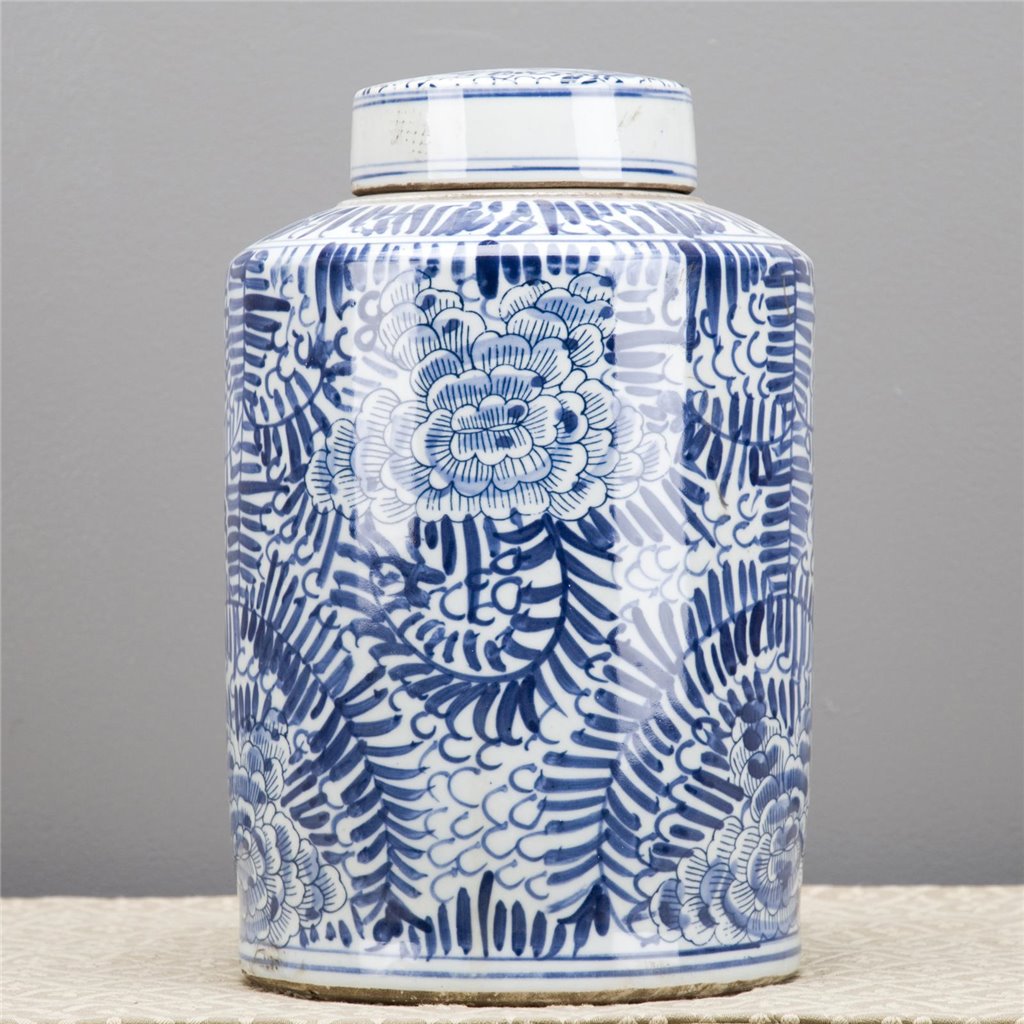 Danny's Fine Porcelain Blue & White Tea Caddy -Rolling Petal