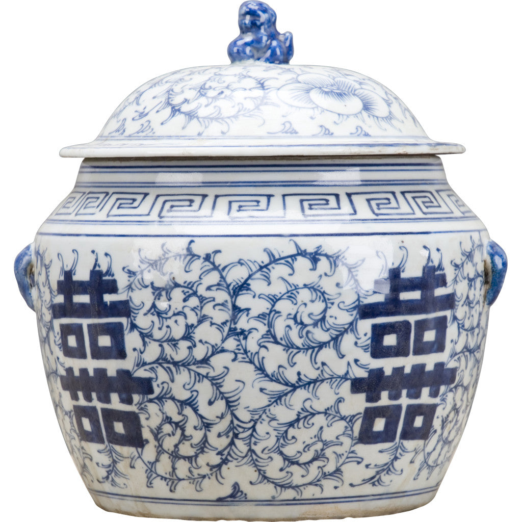 Danny's Fine Porcelain Blue & White Lidded Double Happiness Jar
