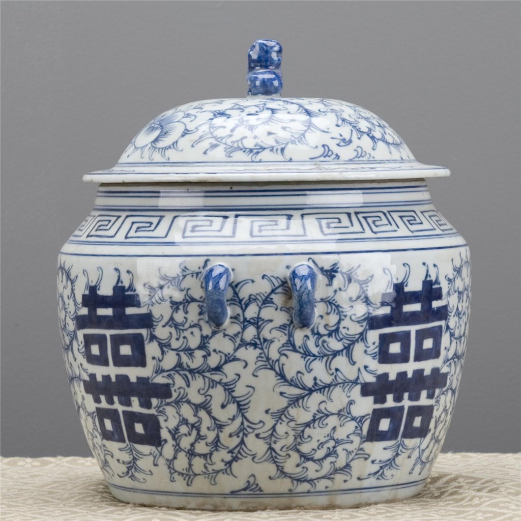 Danny's Fine Porcelain Blue & White Lidded Double Happiness Jar