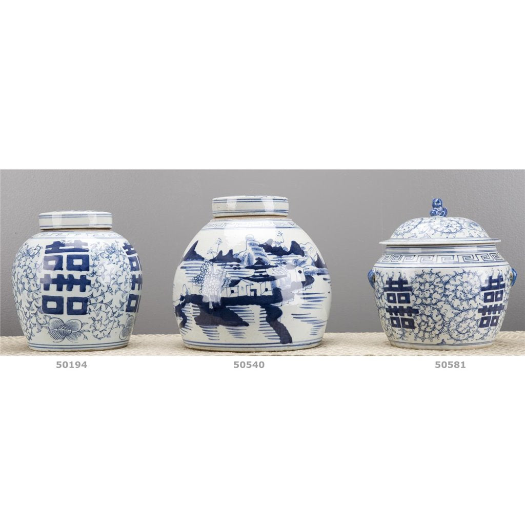 Danny's Fine Porcelain Blue & White Lidded Double Happiness Jar