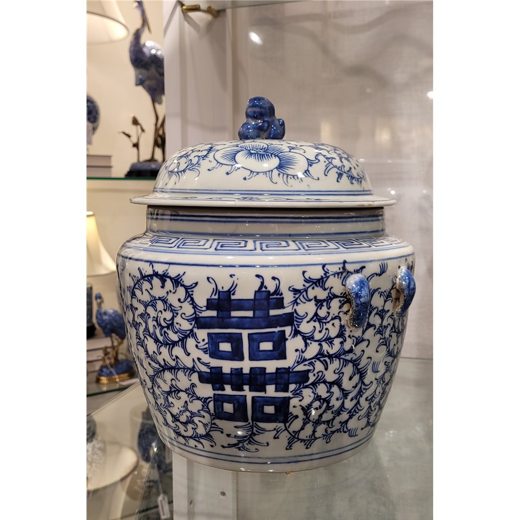 Danny's Fine Porcelain Blue & White Lidded Double Happiness Jar