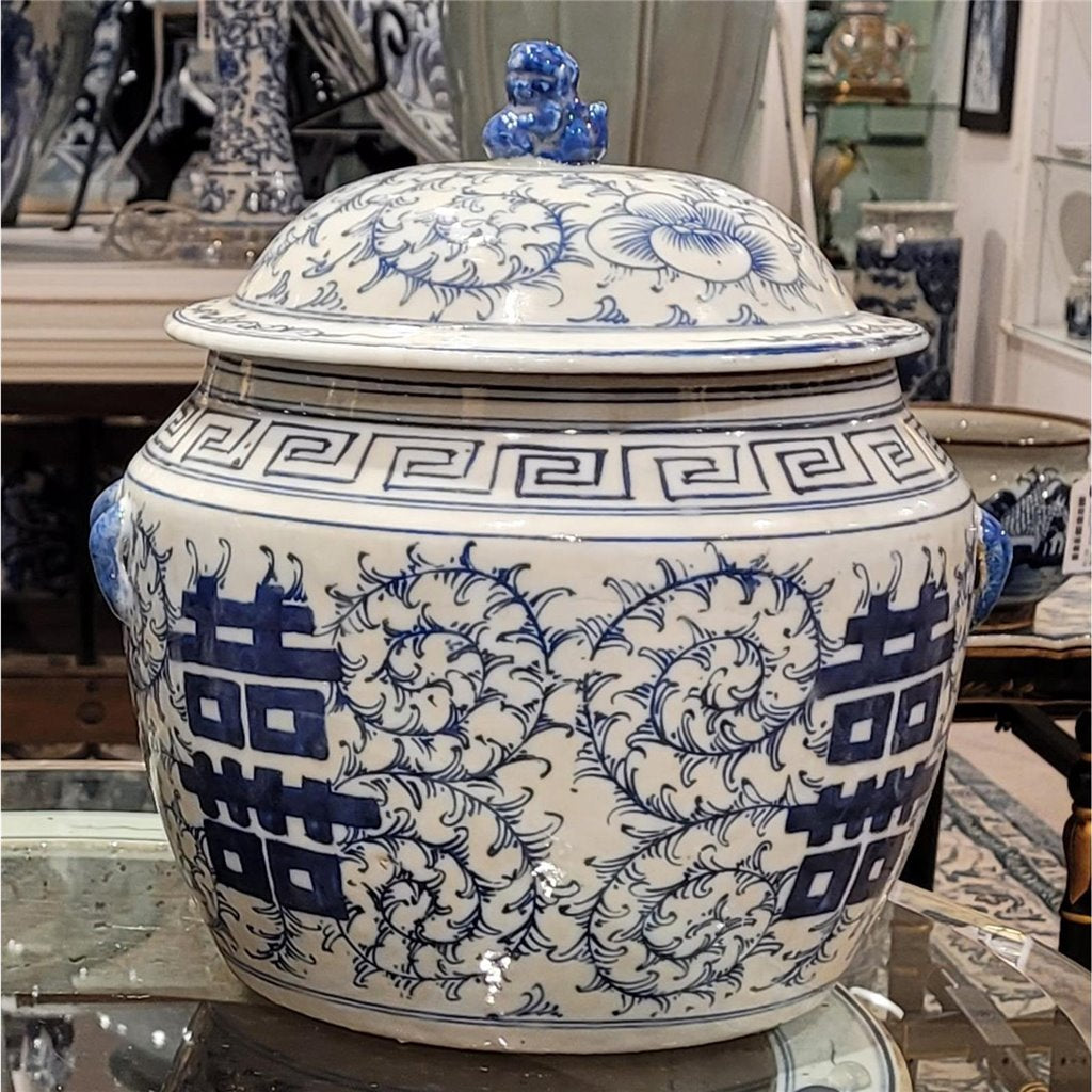 Danny's Fine Porcelain Blue & White Lidded Double Happiness Jar