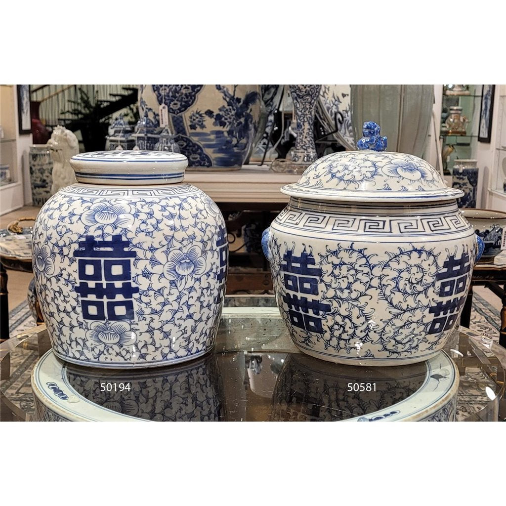 Danny's Fine Porcelain Blue & White Lidded Double Happiness Jar