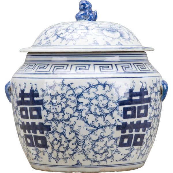 Danny's Fine Porcelain Blue & White Lidded Double Happiness Jar
