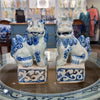Danny's Fine Porcelain Charming Small Foo Dog Pair Hand Painted Blue & White Finish