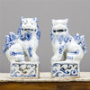 Danny's Fine Porcelain Charming Small Foo Dog Pair Hand Painted Blue & White Finish