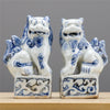 Danny's Fine Porcelain Charming Small Foo Dog Pair Hand Painted Blue & White Finish