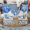 Danny's Fine Porcelain Charming Small Foo Dog Pair Hand Painted Blue & White Finish