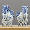Danny's Fine Porcelain Charming Small Foo Dog Pair Hand Painted Blue & White Finish