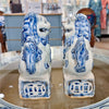 Danny's Fine Porcelain Charming Small Foo Dog Pair Hand Painted Blue & White Finish