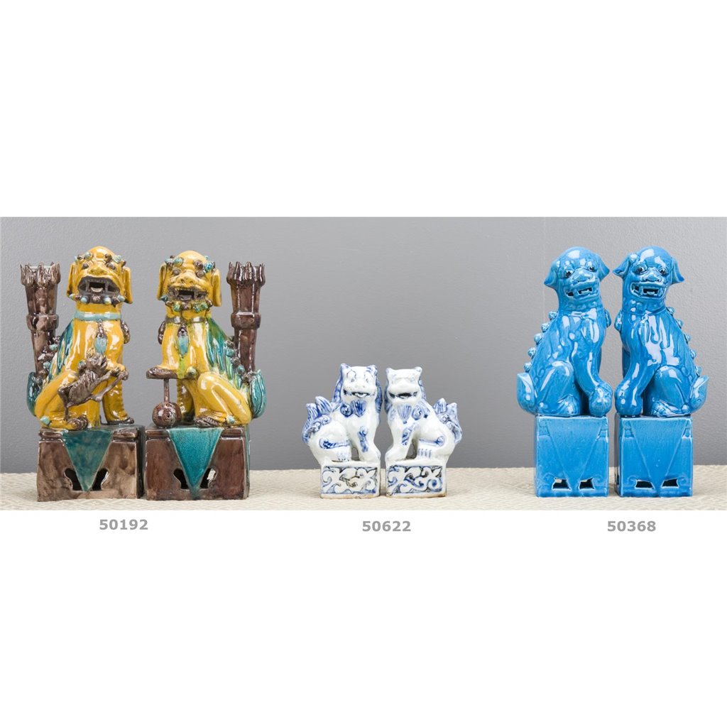Danny's Fine Porcelain Charming Small Foo Dog Pair Hand Painted Blue & White Finish