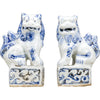 Danny's Fine Porcelain Charming Small Foo Dog Pair Hand Painted Blue & White Finish