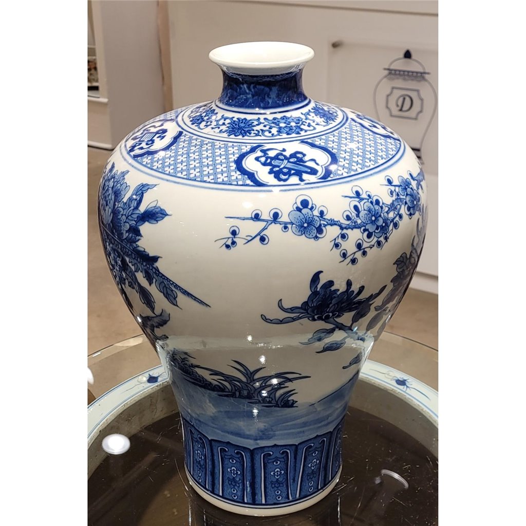 Danny's Fine Porcelain Plum Vase - Blue & White Peacock (special Price)
