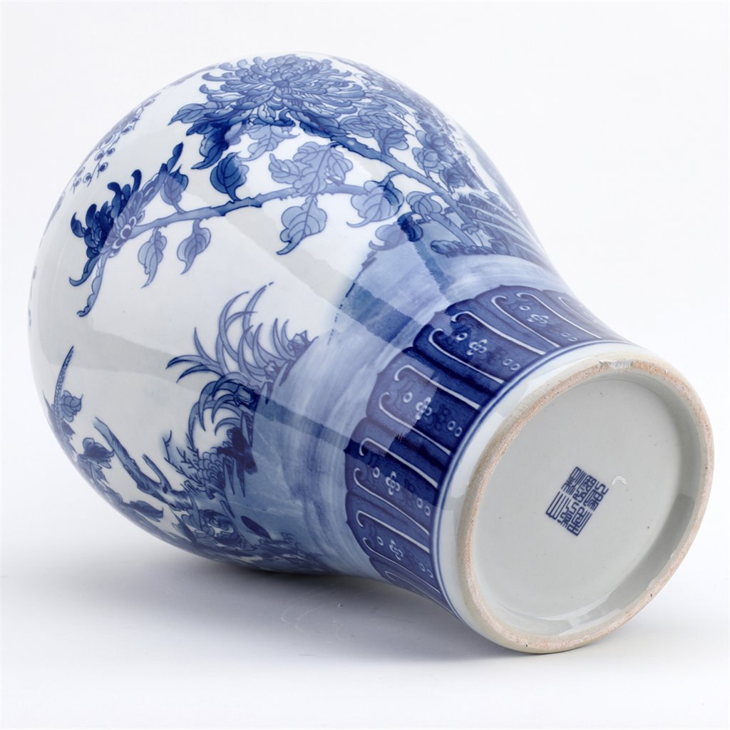 Danny's Fine Porcelain Plum Vase - Blue & White Peacock (special Price)