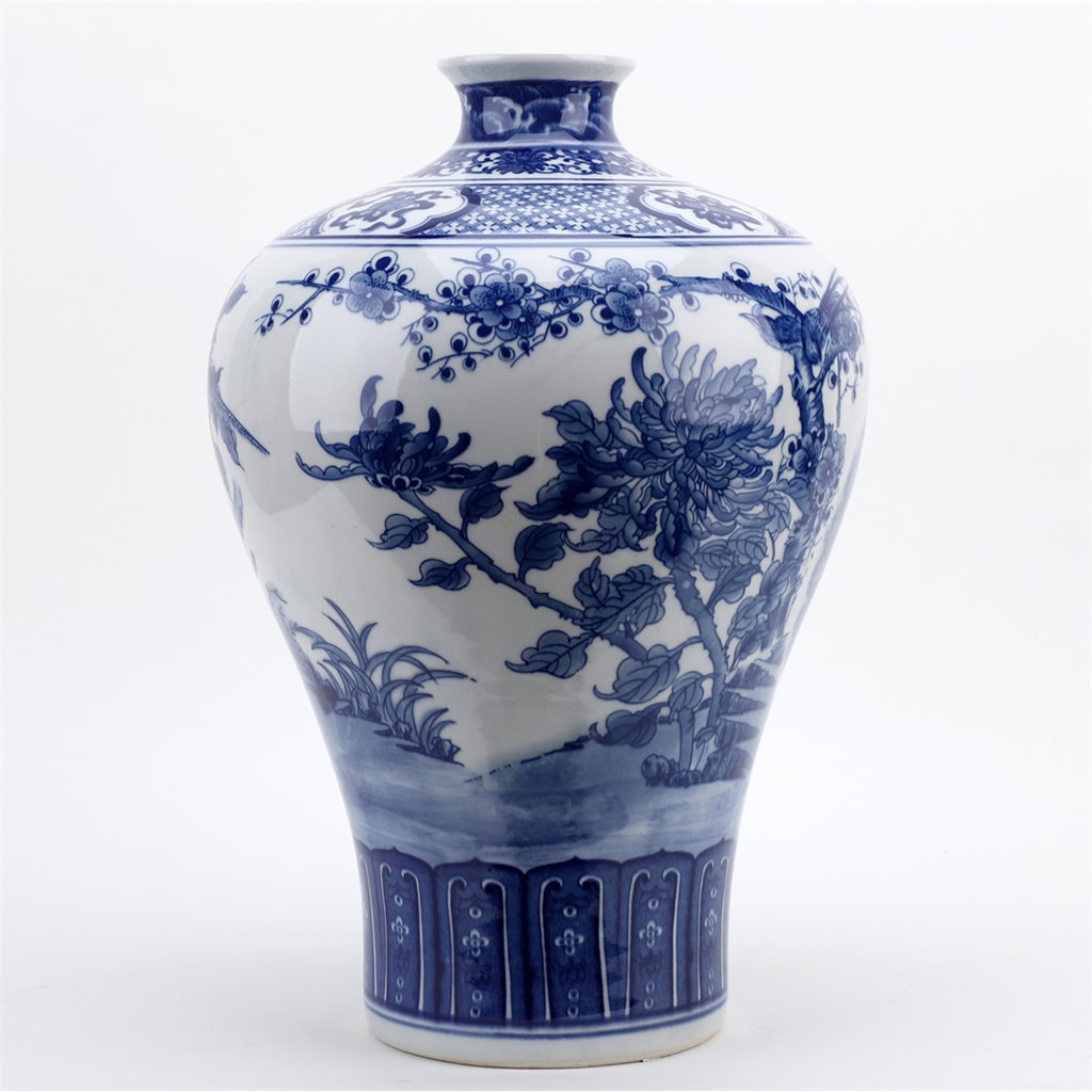 Danny's Fine Porcelain Plum Vase - Blue & White Peacock (special Price)