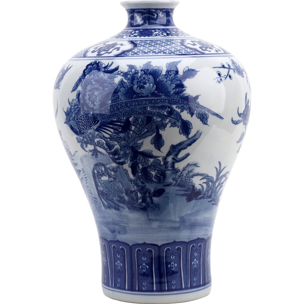 Danny's Fine Porcelain Plum Vase - Blue & White Peacock (special Price)