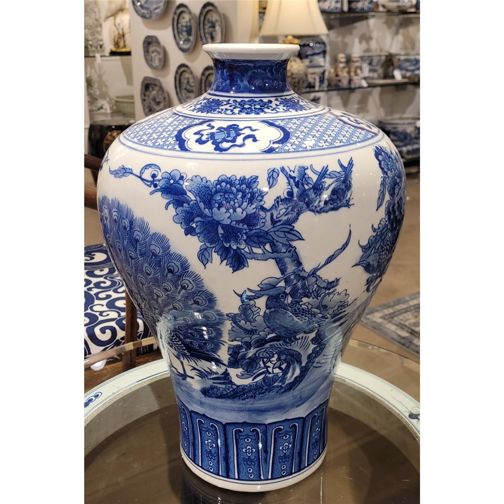 Danny's Fine Porcelain Plum Vase - Blue & White Peacock (special Price)
