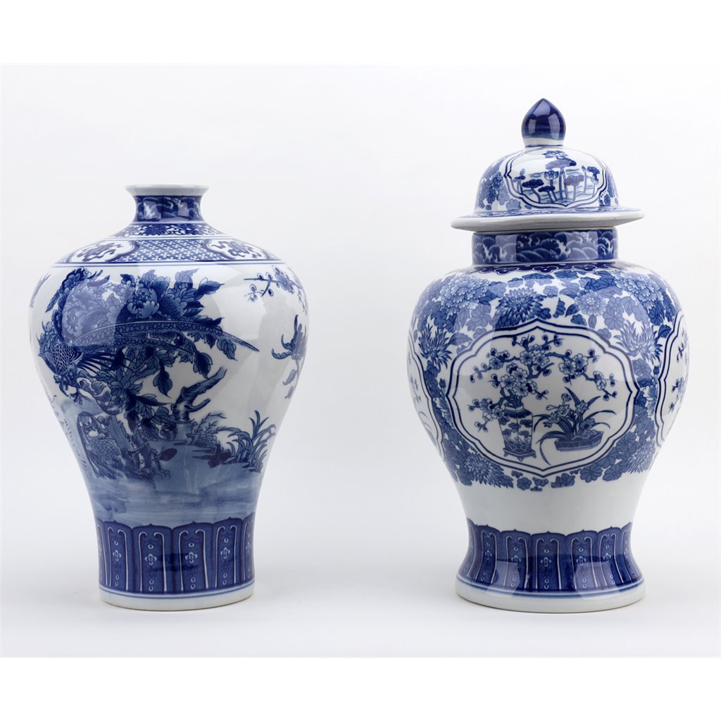 Danny's Fine Porcelain Plum Vase - Blue & White Peacock (special Price)