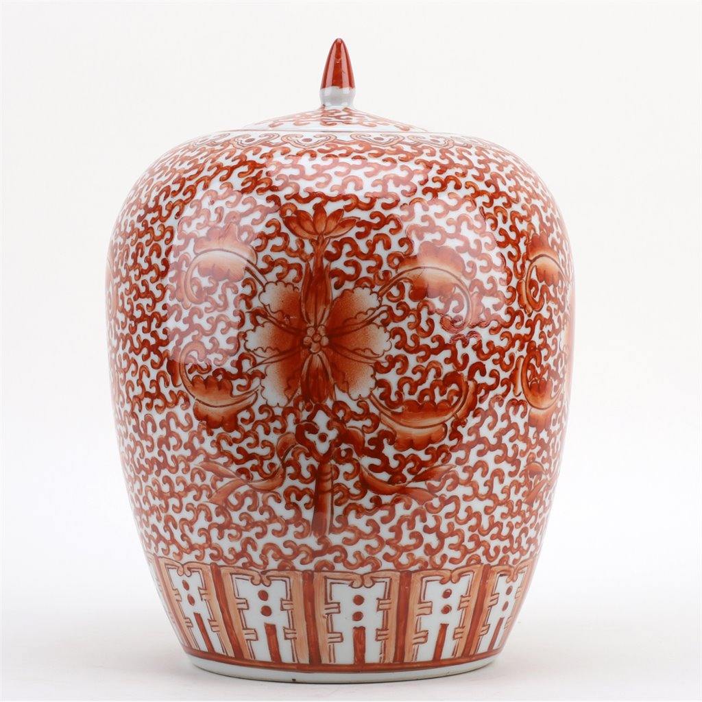 Danny's Fine Porcelain Mellon Jar Red Filigree