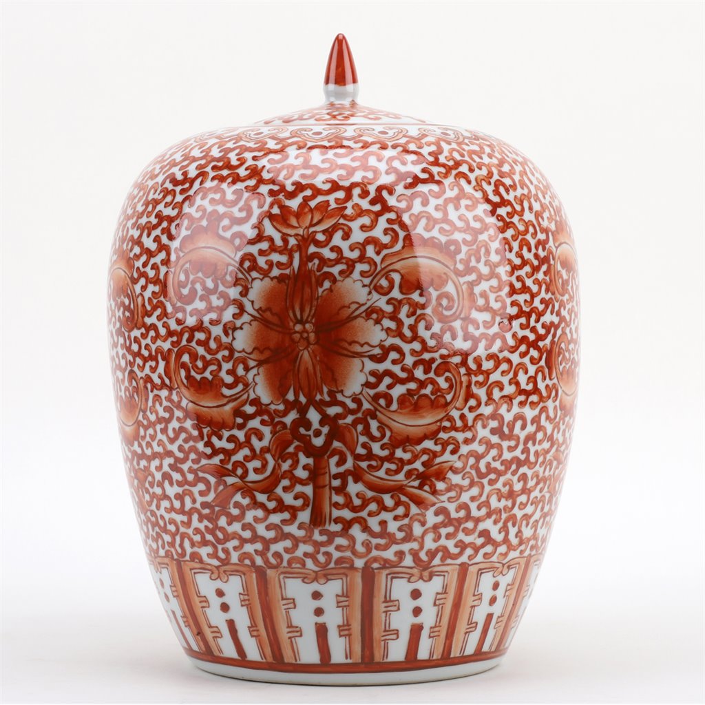 Danny's Fine Porcelain Mellon Jar Red Filigree