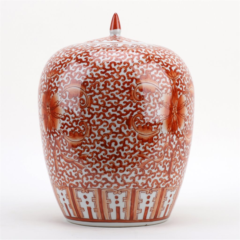 Danny's Fine Porcelain Mellon Jar Red Filigree