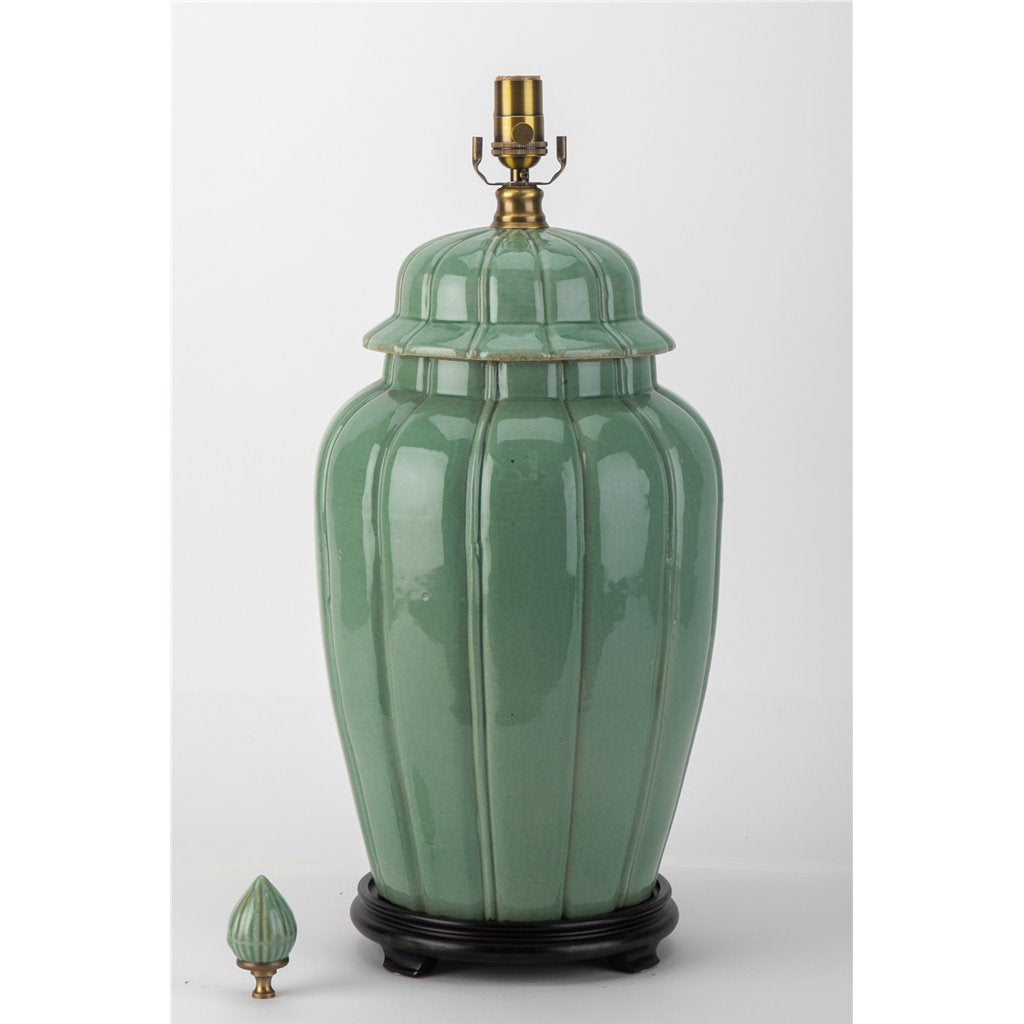 Danny's Fine Porcelain Celadon Jar Antique Finish Lamp