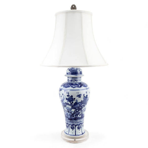 Danny's Fine Porcelain Blue & White Fishtail Jar Lamp -Floral