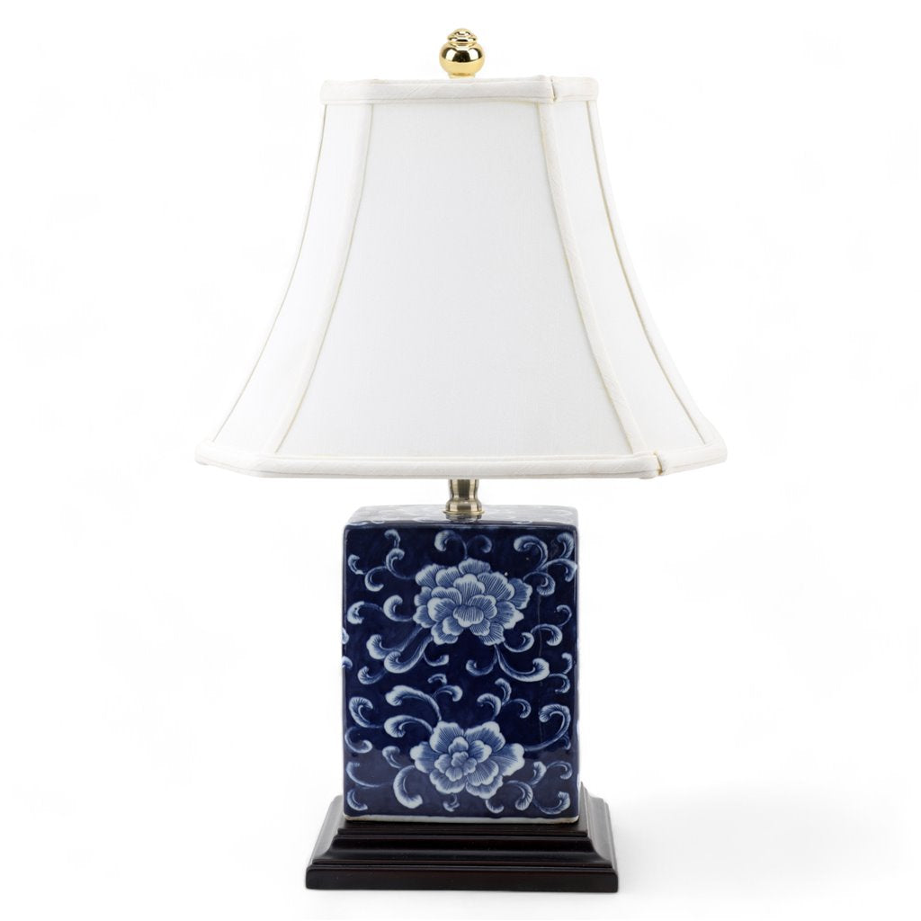 Danny's Fine Porcelain Blue & White Box Shape Lamp-Blue Peony