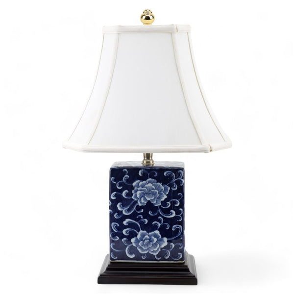Danny's Fine Porcelain Blue & White Box Shape Lamp-Blue Peony