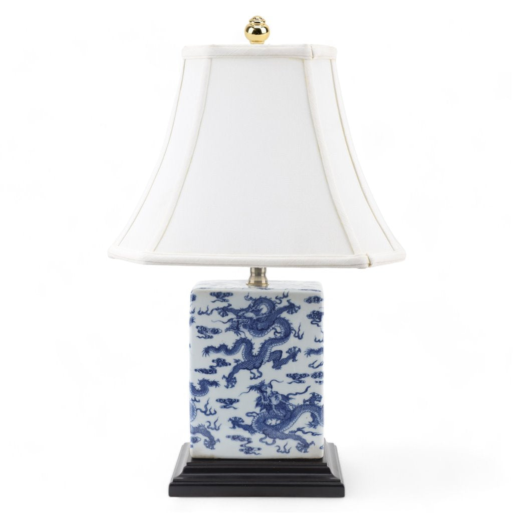 Danny's Fine Porcelain Blue & White Box Shape Lamp-Dragon