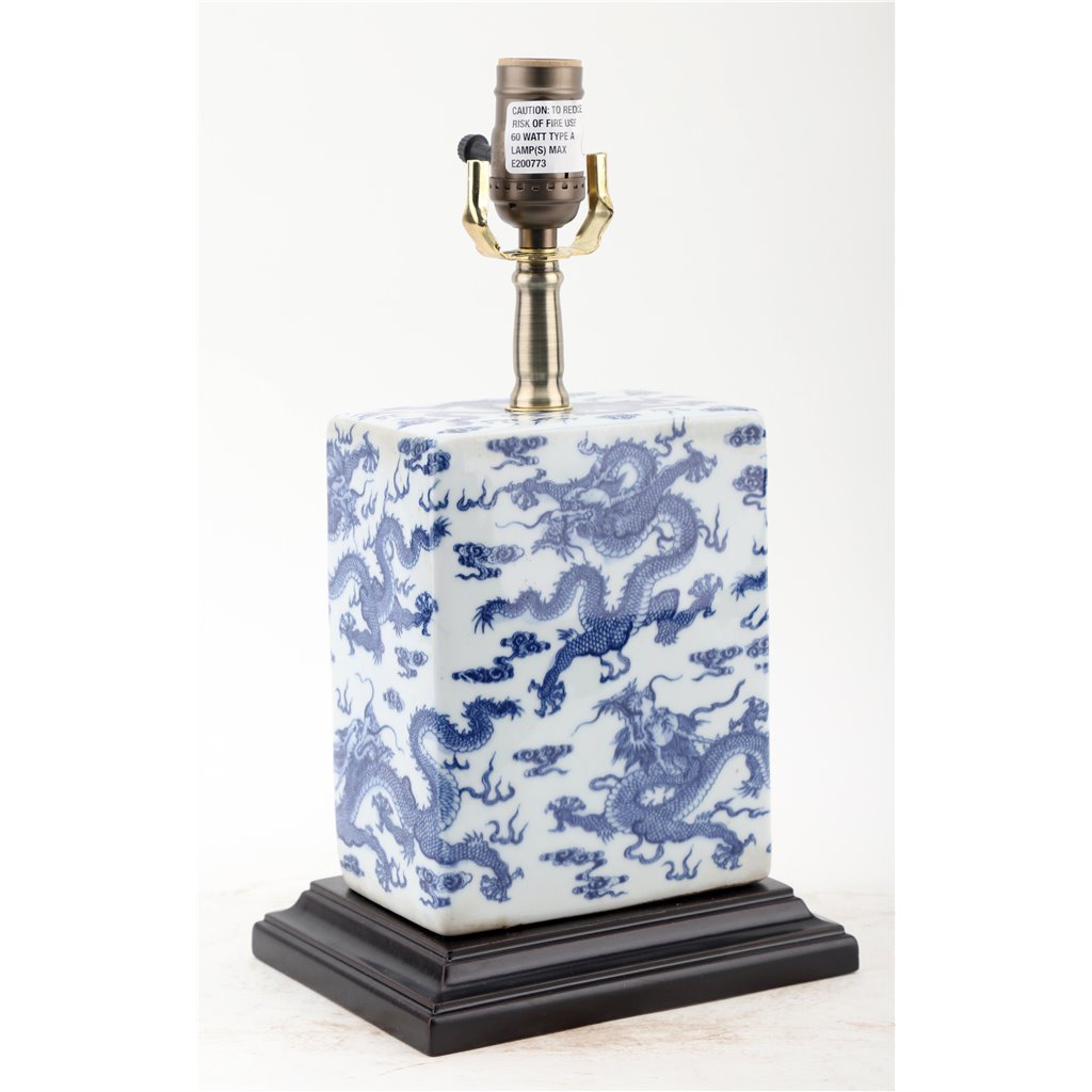Danny's Fine Porcelain Blue & White Box Shape Lamp-Dragon