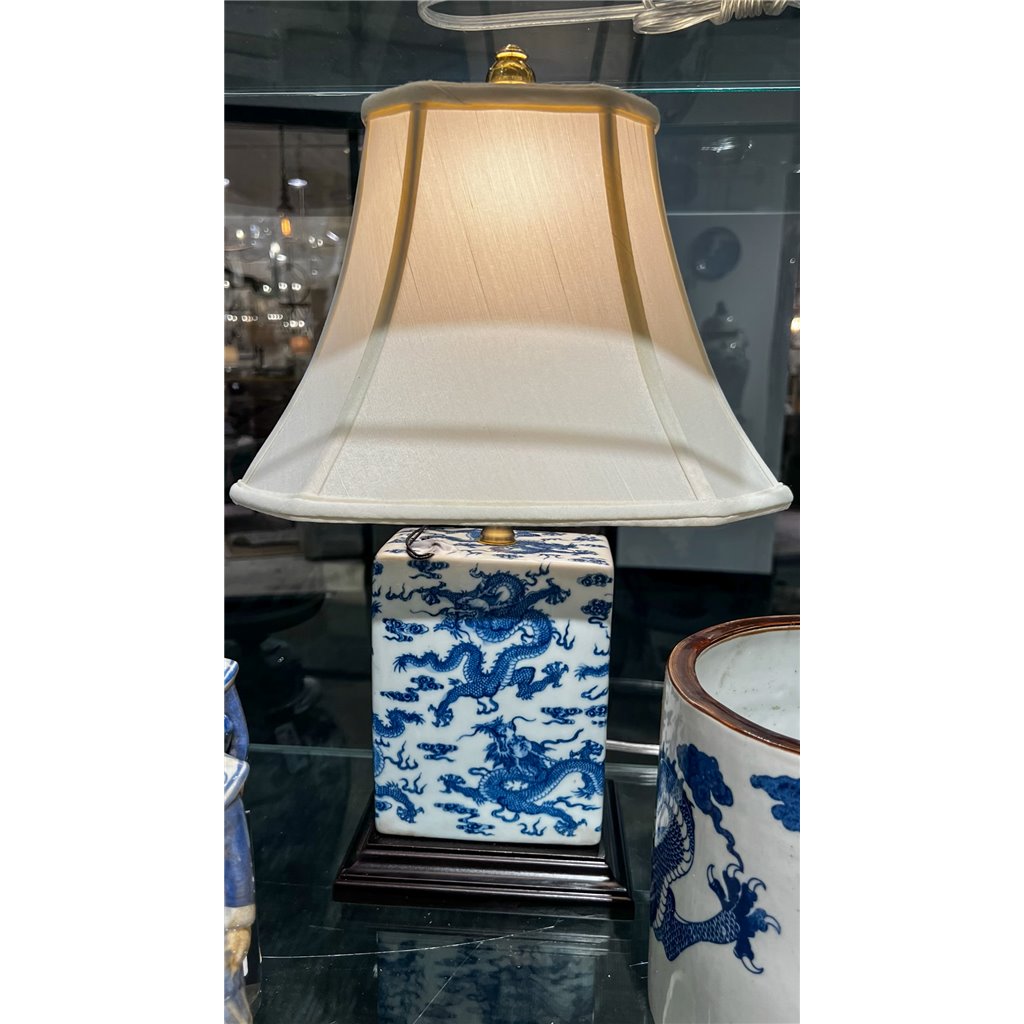 Danny's Fine Porcelain Blue & White Box Shape Lamp-Dragon